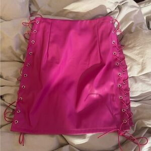 PrettyLittleThing Hot Pink Lace-Up Mini Skirt